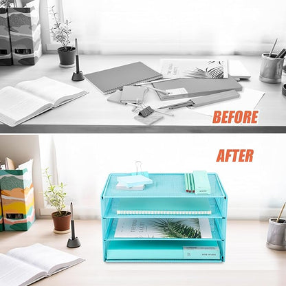 EASEPRES Paper Organizer Tray, 3 Tier Mesh Desk File Organizer Letter Sorter - Image 7