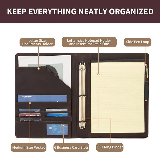 Geslun Personalized Genuine Leather 3 Ring Binder, Custom Engraved 8.5 x 11 - Image 7