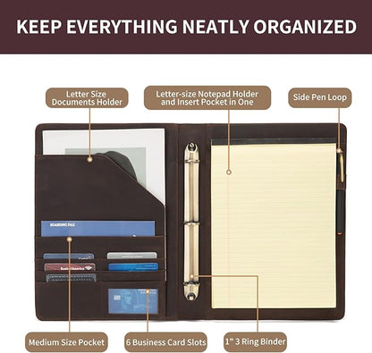 Geslun Genuine Leather 3 Ring Binder, 8.5 x 11 Letter Size Folio - Image 5
