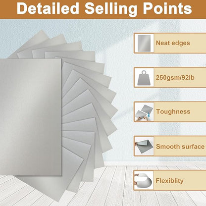 Silunkia 120 Sheets Shimmer Silver Cardstock 8.5 x 11 Craft Paper, 250gsm/92lb - Image 3