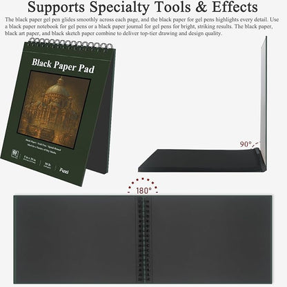 Fuxi Black Paper Sketchbook 8"×10", 60 Sheets Double-Sided Hard Cover, Spiral - Image 4