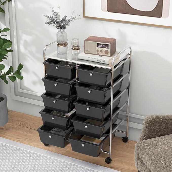 LDAILY 10 Drawer Rolling Cart, Storage Cart Organizer on Wheels, Drawer Cart - Image 8