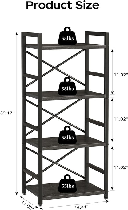 Homeiju Black Bookshelf, 4 Tier Small Bookcase, Book Shelf Organization and - Image 3