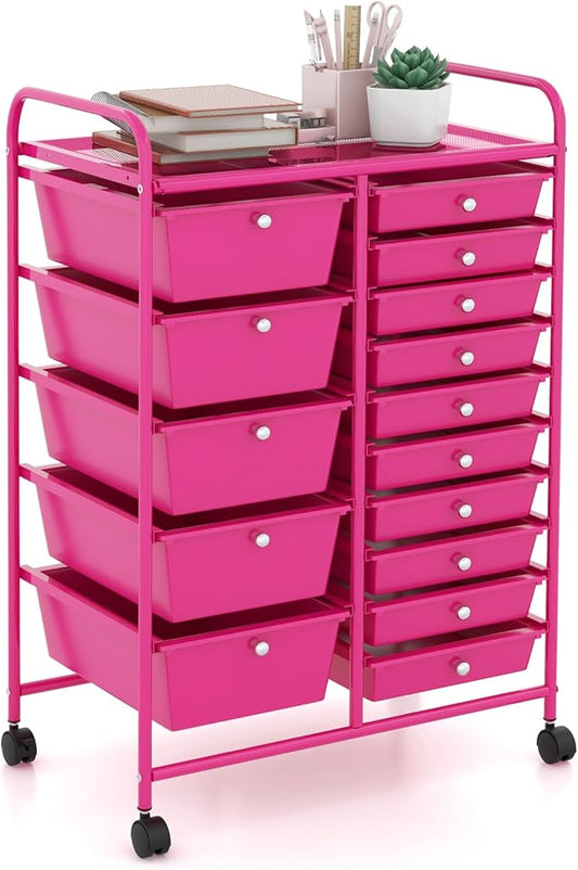 GOFLAME 15-Drawer Rolling Storage Cart, Craft Storage Cart by GOFLAME
