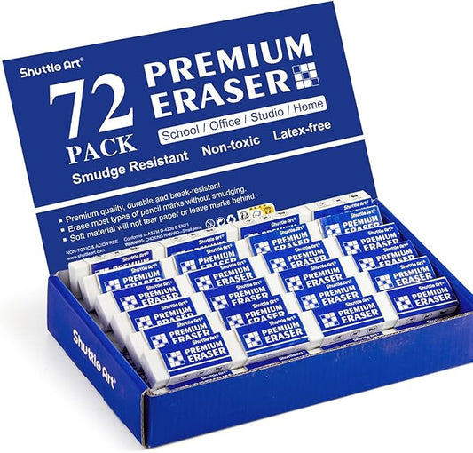 Erasers, Shuttle Art 72 Pack Premium Erasers Bulk by ShuttleArt