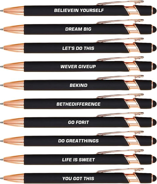 10pcs Inspirational Pens Set Stylus Pens Design Black Ink Smooth Writing Pens by Unknown