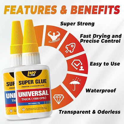 Super Glue Thin and Thick Liquid CA Glue Clear 60 Gram, All Purpose Superglue - Image 4