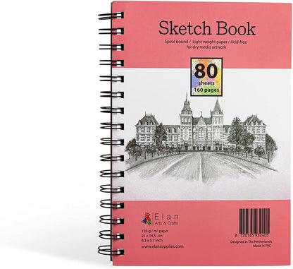 Elan A5 Sketchbook, 80 Sheets Italian Paper 80 lb/120 GSM, Acid-Free Sketch by Elan
