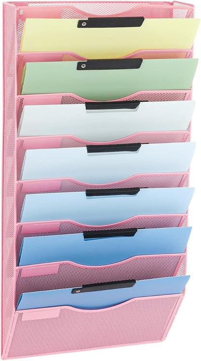 EASEPRES 8 Pocket Mesh Hanging Wall File Organizer, Wall Mounted Mail Paper by EASEPRES