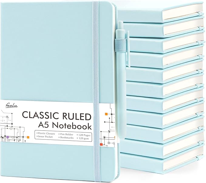 feela 12 Pack Notebooks Journals Bulk, Hardcover Notebook Classic Ruled Lined by feela