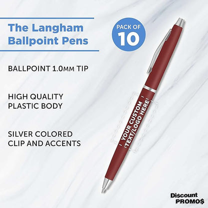 DISCOUNT PROMOS Custom Langham Ballpoint Pens Set of 10, Personalized Bulk Pack - Image 3