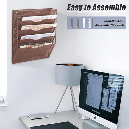 EASEPRES 5 Pocket Mesh Hanging Wall File Organizer, Wall Mounted Mail Paper - Image 5
