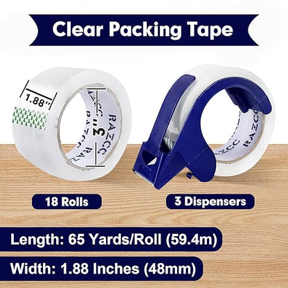 RAZCC Packing Tape, 18 Rolls Clear Heavy Duty Packaging Tape - Image 2
