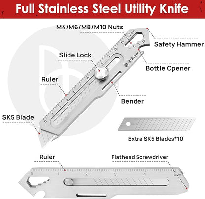BIBURY 2 Pack Mutipurpose Utility Knife, Heave Duty Full Stainless Steel - Image 2