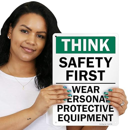 SmartSign - S-2917-AL-14 "Think Safety First - Wear Personal Protective - Image 2