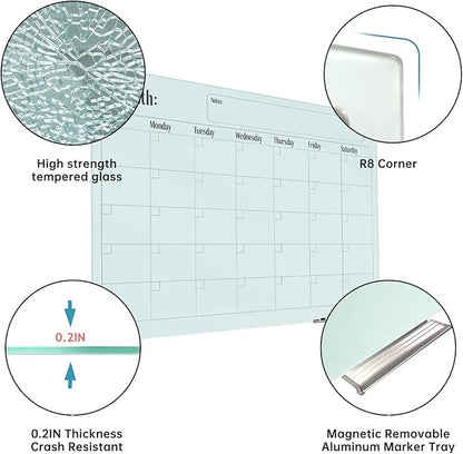 Magnetic Glass Monthly Calendar Whiteboard - Image 2