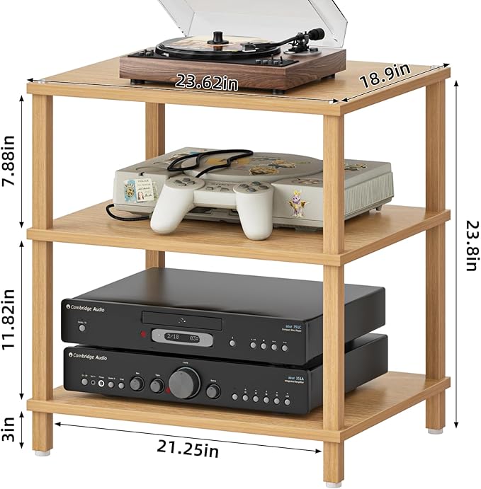 LELELINKY 3-Tier AV Media Player Stand Set of 2, Natural Stereo Cabinet - Image 3