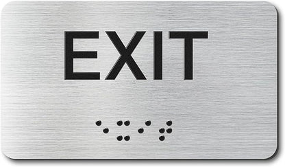 Exit Signs with Raised Text & Grade 2 Braille, Brushed Aluminum/Silver Finish by EliteSign