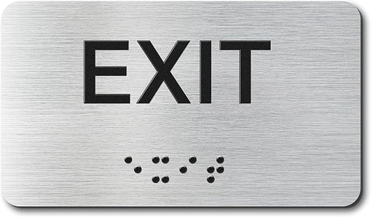 Exit Signs with Raised Text & Grade 2 Braille, Brushed Aluminum/Silver Finish by EliteSign