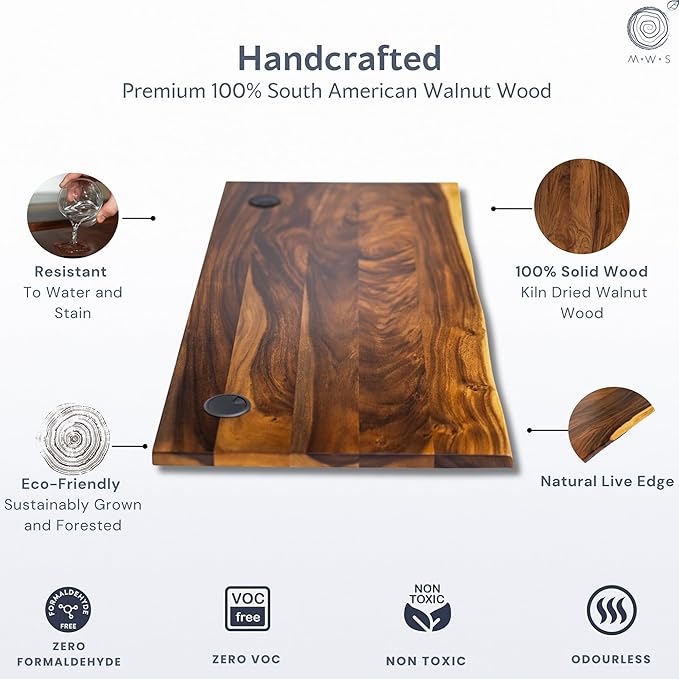 Standing Desk with Drawer – Walnut Solid Wood Desk, Natural Live Edge, - Image 4