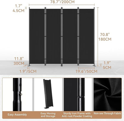C-Hopetree 4 Panels Room Divider, 6 Ft Tall Indoor Folding Privacy Screen - Image 6