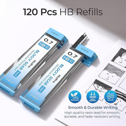 Nicpro Blocky Gear 0.7 mm Mechanical Pencils Set in Case, Metal Pencil - Image 4