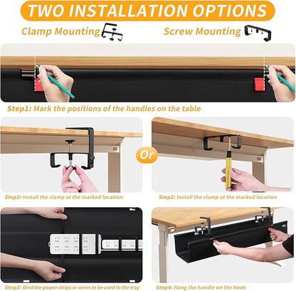 SUREUP9 No Drill Under Desk Cable Management Tray, Fabric Cable Management - Image 7