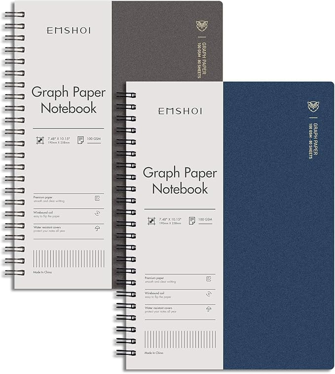 EMSHOI Graph Paper Spiral Notebook 7.48" x 10.15" by EMSHOI