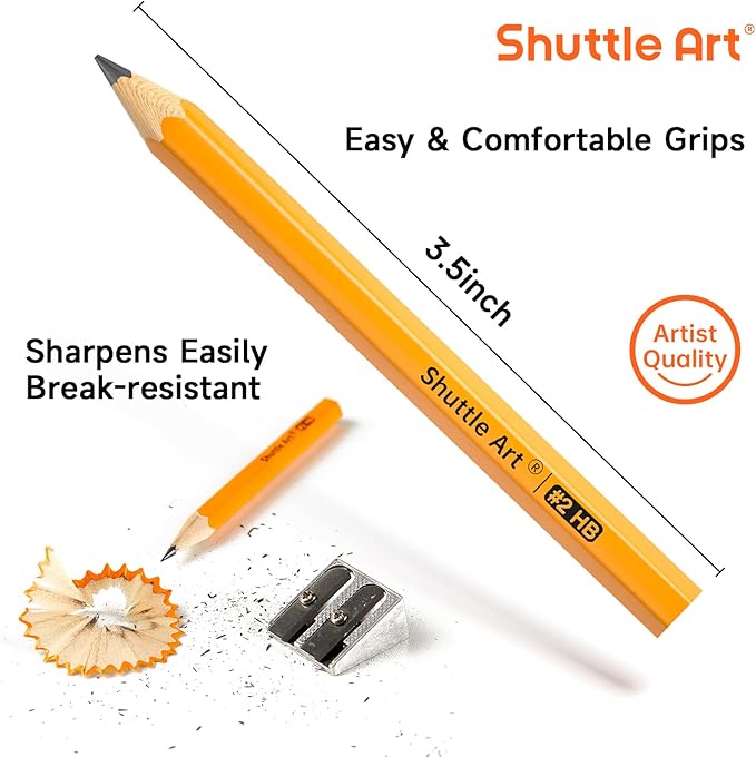 Shuttle Art 600 Pack #2 HB Mini Pencils, Wood-cased, Pre-sharpened - Image 3