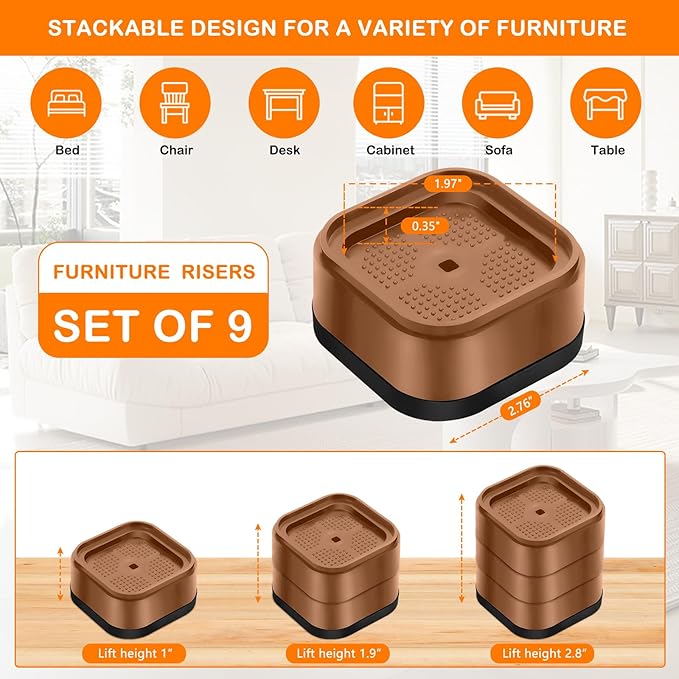 shouwuhho 9 Pack Furniture Risers Adjustable Bed Risers Heavy Duty Lifts Height - Image 2