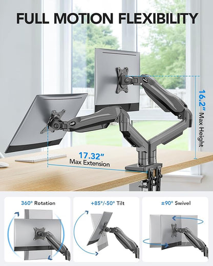 HUANUO Dual Monitor Stand, Fully Adjustable Monitor Desk Mount - Image 3