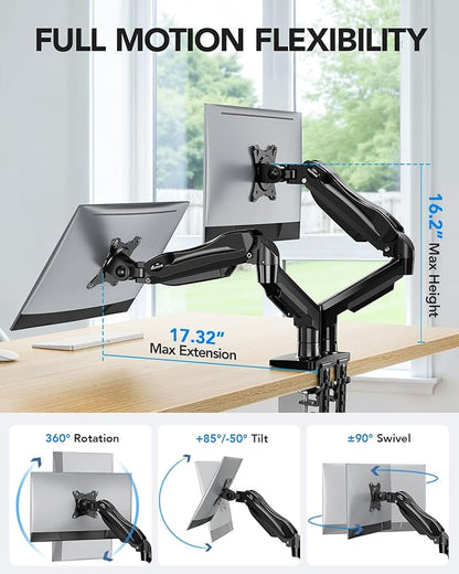 HUANUO Dual Monitor Stand, Fully Adjustable Gaming Monitor Desk Mount - Image 3