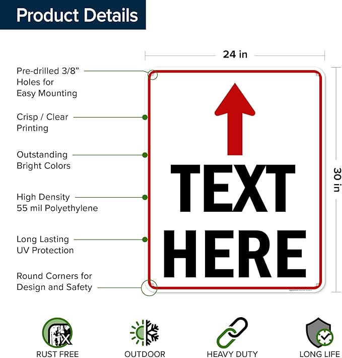 Custom Arrow, Custom Directional Sign, Up Arrow, 24x30 Inches, 55 mil thick - Image 6