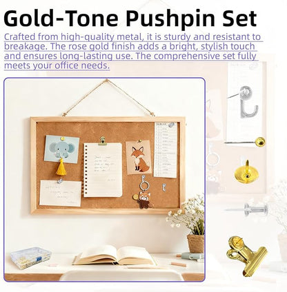 505 Pcs Push Pins Set 5 Style Thumb Tacks Decorative Push Pins Gold Metal Thumb - Image 3