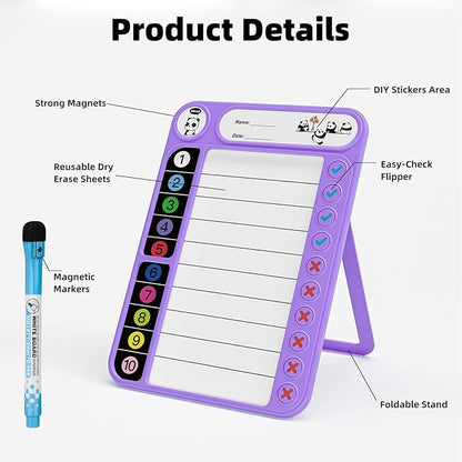 Magnetic Chore Chart for Kids, ADHD Task Tracker Easy-Check Routine Dry Erase - Image 3