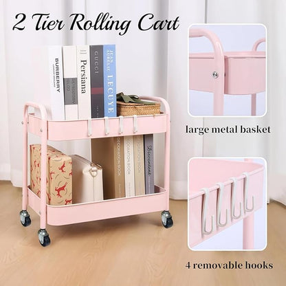 Ufriandz Pink 2 Tier Rolling Cart Metal - Image 4