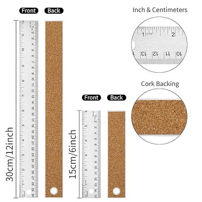 Metal Ruler with Cork Backing, Stainless Steel Rulers 6 Inch 12 Inch Metal - Image 2