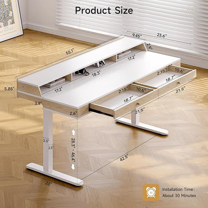 Standing Desk With Drawers, 55x23.6 Inch Electric Stand Up Workstation With - Image 2