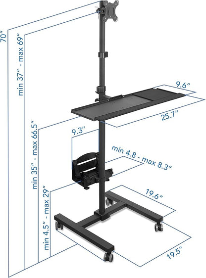 Mount-It! Rolling Computer Cart on Wheels, Mobile Desk Workstation - Image 2