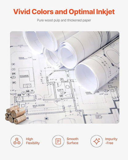 VEVOR Wide Format Paper, 30 in x 500 ft Plotter Roll, 2 Rolls CAD Bond Rolls - Image 5