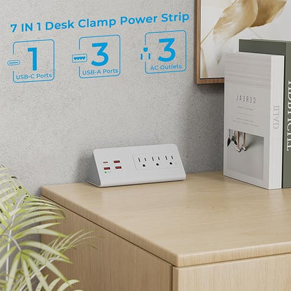 Nightstand Power Strip with USB C, Haiaoyyds Desk Edge Mount Power Hub with 3 - Image 2