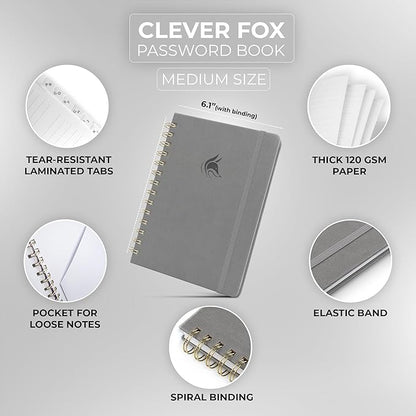 Clever Fox Password Book Spiral – Internet Address & Password Organizer - Image 2