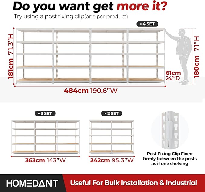 HOMEDANT 47.7" W Deep 5 Tier Heavy Duty Garage Shelving Adjustable Metal Rack - Image 8