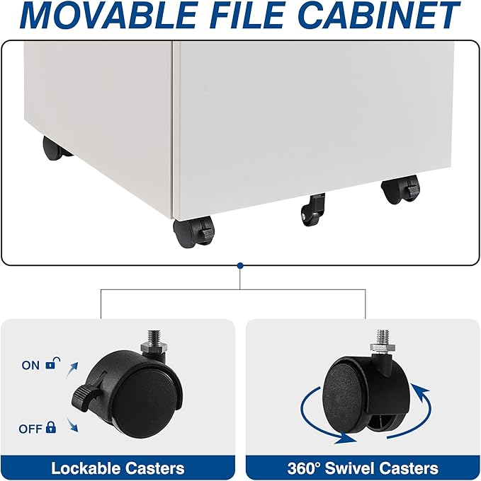 Fesbos 3 Drawer Mobile Metal File Cabinet, Pre-Built Office Storage File Cabinet - Image 5