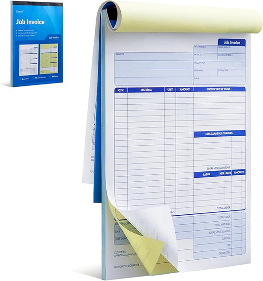 Harfesto Job Work Order Forms, Large Size Contractor Invoice Book 8-1/2" x by Harfesto