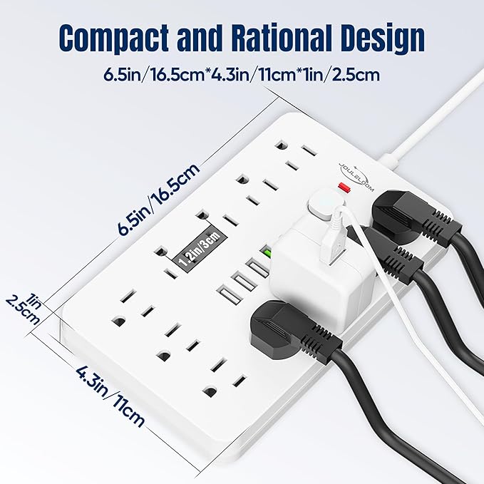 JouleLoom 10 FT Flat Plug Surge Protector Power Strip, 11 Multiple AC Outlets - Image 7