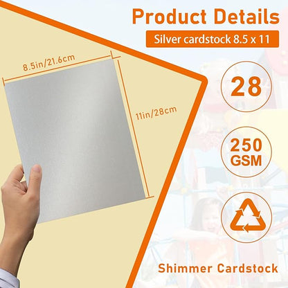 28 Sheets Silver Shimmer Cardstock 8.5 x 11 Craft Paper, 92lb Premium Glossy - Image 2
