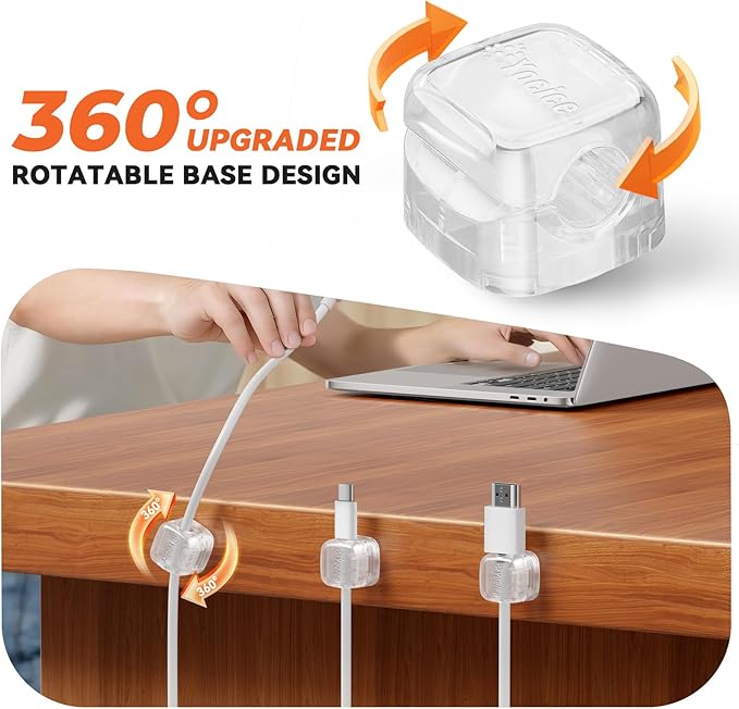 Yocice 6Pack Rotatable Cord Organizer, Spring Cable Clips Desk Cable Management - Image 2