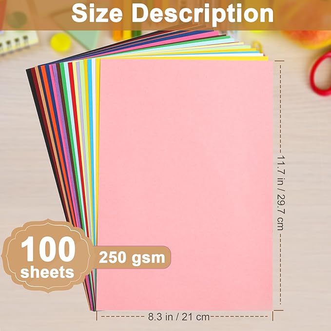 Silunkia 100 Sheets 20 Assorted Colors Cardstock Scrapbooking Paper, 92lb - Image 3