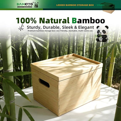 BAMOTTO Lidded Bamboo Storage Bins & Box/Cube/Basket, Home Kitchen and Office - Image 6